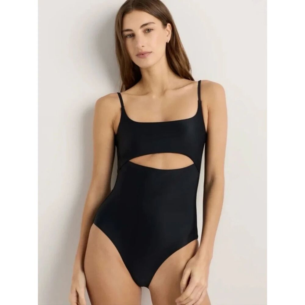 Quince Italian Black Cutout One-Piece Swimsuit M